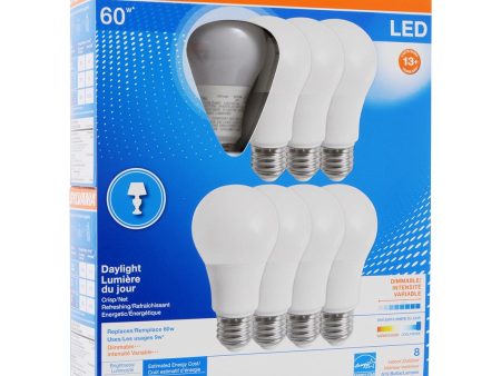 8Pk - Sylvania - 9W A19 LED 800LM 5000K Daylight Dimmable Bulb - 60w equiv For Sale