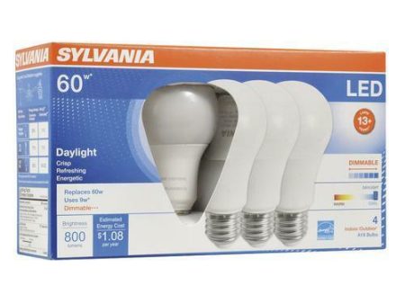 4Pk - Sylvania - 9W A19 LED 800LM 5000K Daylight Dimmable Bulb - 60w equiv Online now