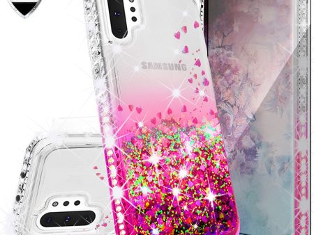 Samsung Galaxy Note 10 Case Liquid Glitter Phone Case Waterfall Floating Quicksand Bling Sparkle Cute Protective Girls Women Cover for Galaxy Note 10 W Temper Glass - Hot Pink Online Sale