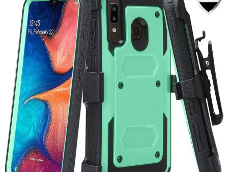 Samsung Galaxy A20 | A30 | A50 Case, Triple Protection 3-1 w  Built in Screen Protector Heavy Duty Holster Shell Combo Clip Cover - Teal Hot on Sale