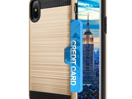 iPhone X   XS Hybrid Case 19C w. Card Holder Gold Hot on Sale