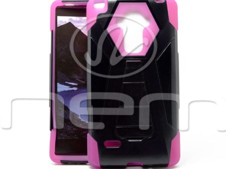 LG G STYLO LS770 Hybrid Case18 w. stand Hot Pink Black Online Sale