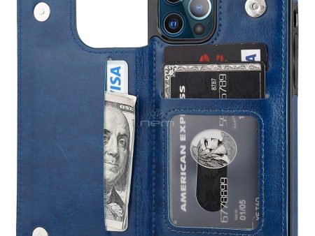 iPhone 15 ProMax Wallet Case Hidden Card Holder HYBW01 Blue For Cheap