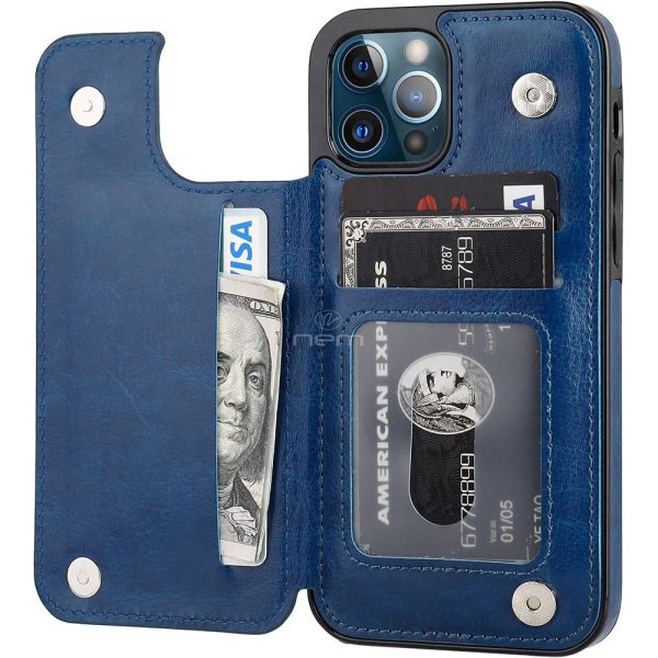 iPhone 15 ProMax Wallet Case Hidden Card Holder HYBW01 Blue For Cheap