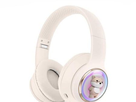 Kik_Bluetooth Over-Ear Headphones with Cute Dog LED Design, Comfort Ear Cups & Immersive Sound AKZ52 for Universal Cell Phone And Bluetooth Device (White) Cheap