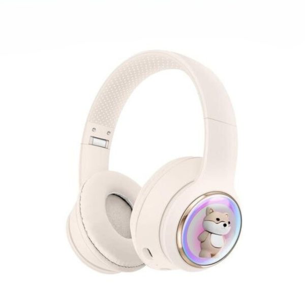 Kik_Bluetooth Over-Ear Headphones with Cute Dog LED Design, Comfort Ear Cups & Immersive Sound AKZ52 for Universal Cell Phone And Bluetooth Device (White) Cheap