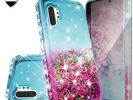 Samsung Galaxy Note 10+ Case,Galaxy Note 10 Plus Case Liquid Glitter Phone Case Waterfall Floating Quicksand Bling Sparkle Cute Protective Girls Women Cover for Galaxy Note 10 Plus W Temper Glass -  (Teal Pink Gradient) Sale