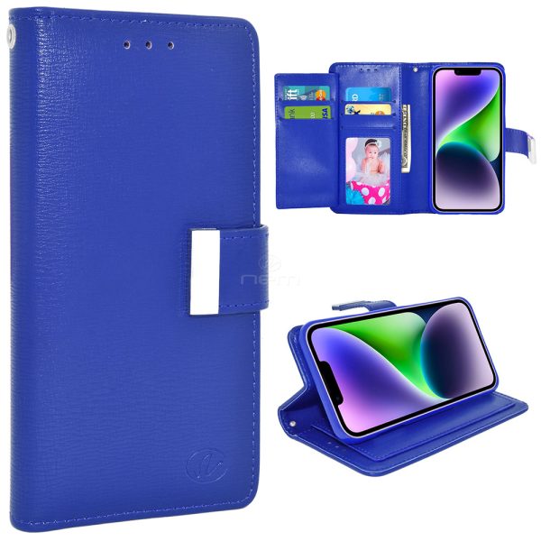 iPhone 14 Plus 6.7  Dual Flap Wallet Case WCFC13 Blue Online Hot Sale