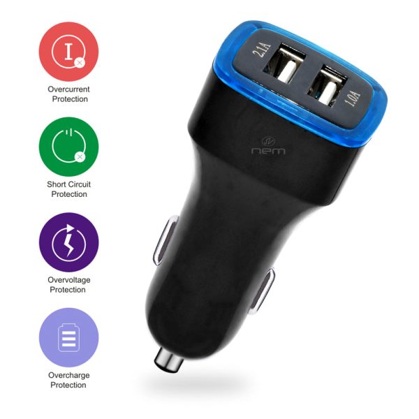 2 Port USB Car Adapter 2.1A LED Indicator ACDC09 Black For Cheap