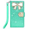 iPhone X XS Glitter Wallet Case Bow Diamond DWJ01 Teal Online now