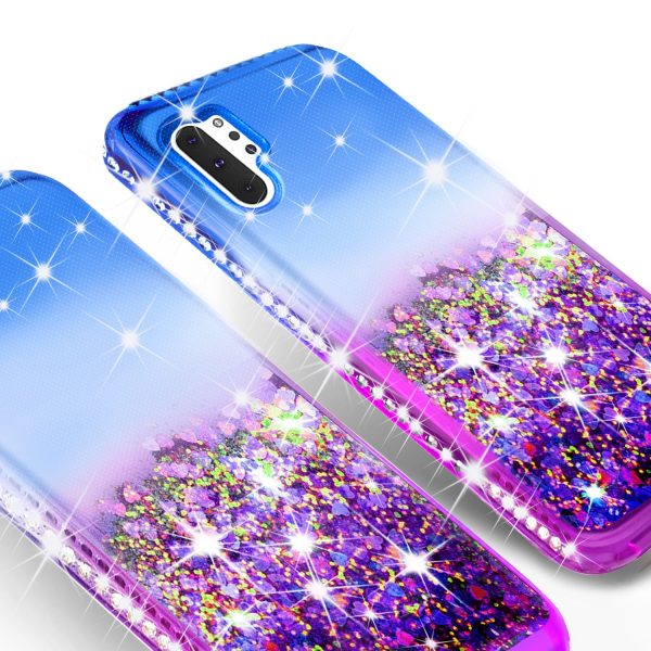 Samsung Galaxy Note 10+ Case,Galaxy Note 10 Plus Case Liquid Glitter Phone Case Waterfall Floating Quicksand Bling Sparkle Cute Protective Girls Women Cover for Galaxy Note 10 Plus W Temper Glass -  (Blue Purple Gradient) For Cheap