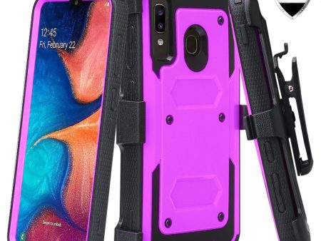 Samsung Galaxy A20 | A30 | A50 Case, Triple Protection 3-1 w  Built in Screen Protector Heavy Duty Holster Shell Combo Clip Cover - Purple Online