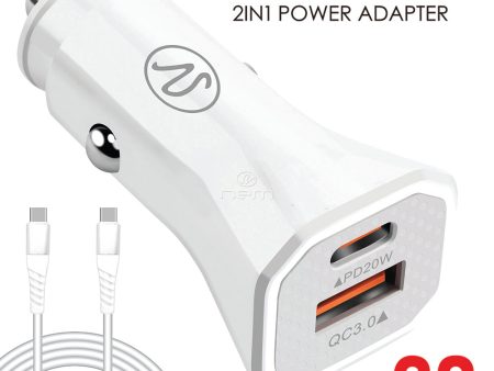 2in1 Car USB Adapter 20W + TYPE-C C Data Cable HD10CC White Online Hot Sale