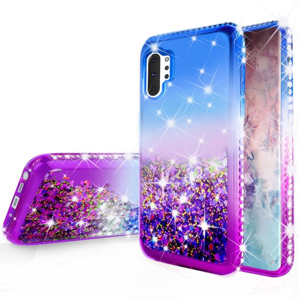 Samsung Galaxy Note 10+ Case,Galaxy Note 10 Plus Case Liquid Glitter Phone Case Waterfall Floating Quicksand Bling Sparkle Cute Protective Girls Women Cover for Galaxy Note 10 Plus W Temper Glass -  (Blue Purple Gradient) For Cheap