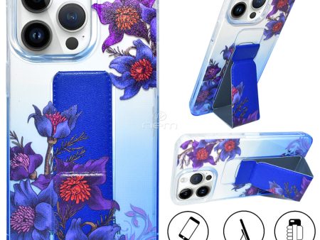 iPhone 15 ProMax Floral Magnetic Stand Hand Grip TPU19 Blue Cheap