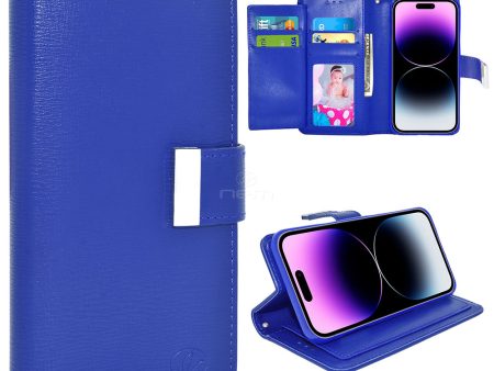 iPhone 14 Pro 6.1  Dual Flap Wallet Case WCFC13 Blue Online Sale