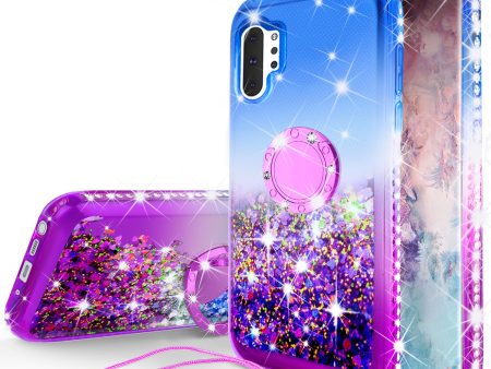 Glitter Phone Case Kickstand Compatible for Samsung Galaxy Note 10 Case, Galaxy Note 10 Case,Ring Stand Liquid Floating Quicksand Bling Sparkle Protective Girls Women for Samsung Galaxy Note 10 W Temper Glass - (Blue Purple Gradient) Online Hot Sale