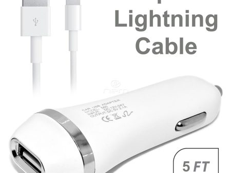 Apple iPhone 2 In 1 Car Charger + Lightning USB Cable White Online Sale