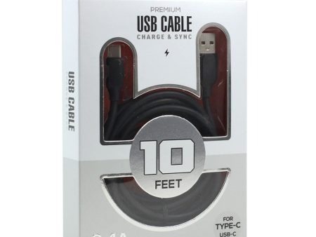 Kik_Type C   USB-C 2.4A Heavy Duty Strong Durable Charge and Sync USB Cable 10FT (Black) Cheap