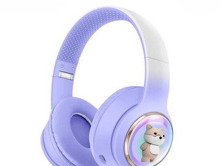 Kik_Bluetooth Over-Ear Headphones with Cute Dog LED Design, Comfort Ear Cups & Immersive Sound AKZ52 for Universal Cell Phone And Bluetooth Device (Purple) For Discount