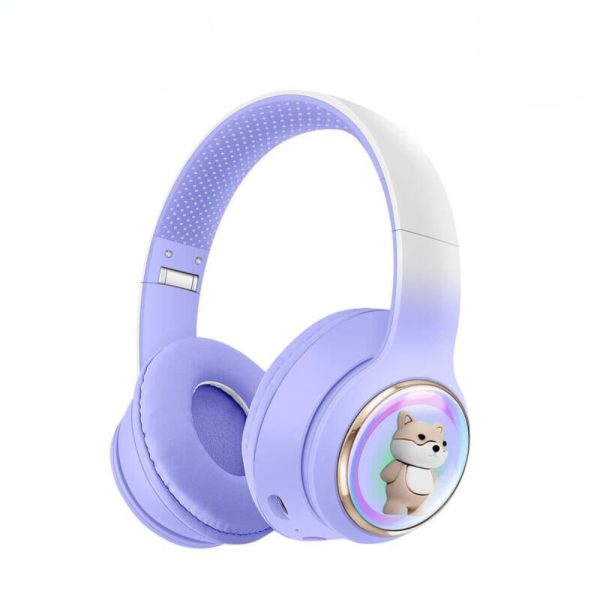 Kik_Bluetooth Over-Ear Headphones with Cute Dog LED Design, Comfort Ear Cups & Immersive Sound AKZ52 for Universal Cell Phone And Bluetooth Device (Purple) For Discount