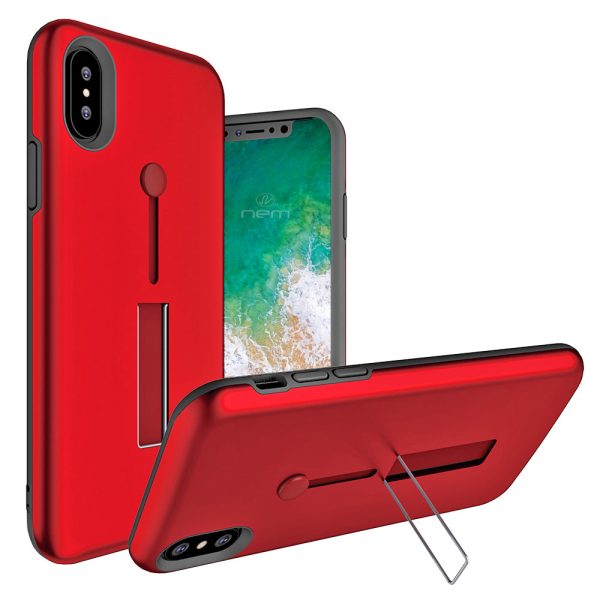 iPhone X   XS Hybrid Case HYB43 w. Loop Kickstand Red Online Sale