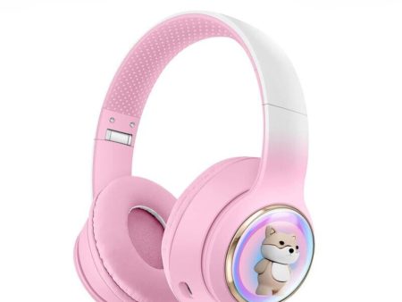 Kik_Bluetooth Over-Ear Headphones with Cute Dog LED Design, Comfort Ear Cups & Immersive Sound AKZ52 for Universal Cell Phone And Bluetooth Device (Pink) For Sale