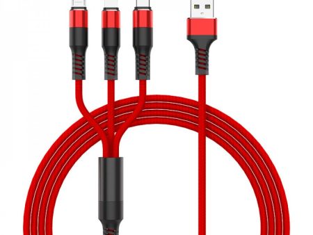 Kik_3-in-1 Nylon Strong Charge and Sync USB Cable 2.4A [3 FT] (Red) on Sale