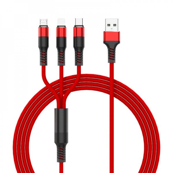 Kik_3-in-1 Nylon Strong Charge and Sync USB Cable 2.4A [3 FT] (Red) on Sale