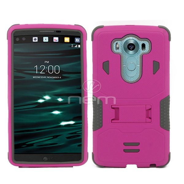 LG V10 Hybrid Case 11 with Stand Gray Pink For Cheap