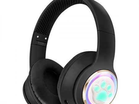 Kik_Cute Cat Paw LED Light Bluetooth Headphones - Over-Ear Gaming Headset for PC, Phone & Tablet AKZ61 for Universal Cell Phone And Bluetooth Device (Black) Cheap