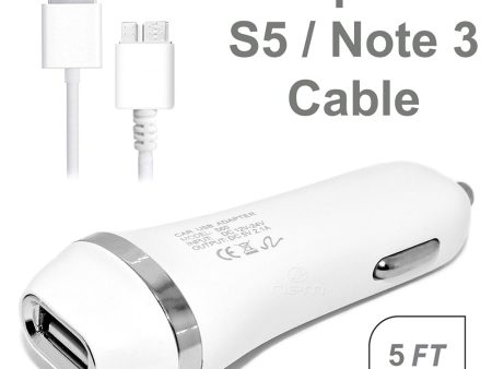 Samsung Galaxy S5 2n1 Car Charger w. Data Cable White on Sale