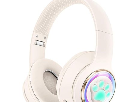 Kik_Cute Cat Paw LED Light Bluetooth Headphones - Over-Ear Gaming Headset for PC, Phone & Tablet AKZ61 for Universal Cell Phone And Bluetooth Device (White) Online Sale