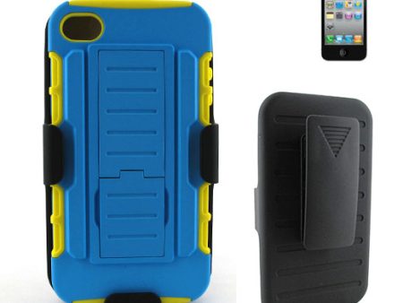 Apple iPhone 4 Clip Dark Blue  Yellow w.Black Holster Combo04 Hot on Sale