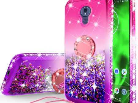 Glitter Phone Cover Kickstand Compatible for Motorola Moto G7 | Tmobile REVVLRY Plus Case, Ring Stand Liquid Floating Quicksand Bling Sparkle Protective Girls Women - Hot Pink Gradient Supply