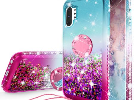 Glitter Phone Case Kickstand Compatible for Samsung Galaxy Note 10 Case, Galaxy Note 10 Case,Ring Stand Liquid Floating Quicksand Bling Sparkle Protective Girls Women for Samsung Galaxy Note 10 W Temper Glass - (Teal Pink Gradient) Supply