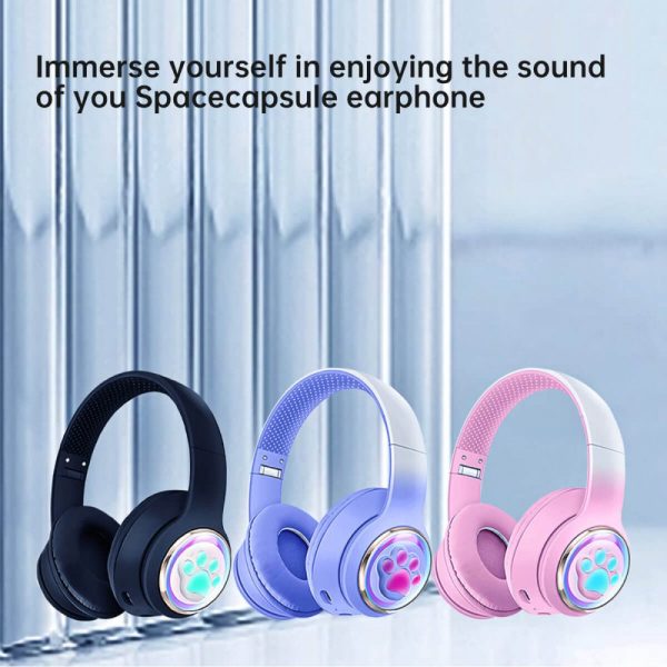 Kik_Cute Cat Paw LED Light Bluetooth Headphones - Over-Ear Gaming Headset for PC, Phone & Tablet AKZ61 for Universal Cell Phone And Bluetooth Device (White) Online Sale