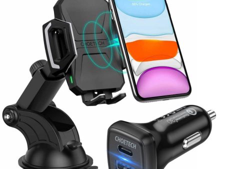 Kiko_Car Dock 10W Fast Wireless Charger Windshield and Dashboard Car Mount Long Holder with Car Adapter T521W for Universal Cell Phones and Qi Compatible Device (Black) (Include Car Adapter) Supply