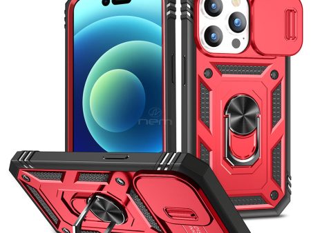 iPhone 15 Pro Max 6.7 Case w. Camera Cover Kickstand HYB09R Red Online