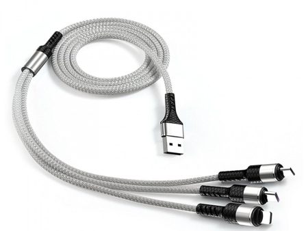 Kik_3-in-1 Nylon Strong Charge and Sync USB Cable 2.4A [3 FT] (Silver) For Cheap