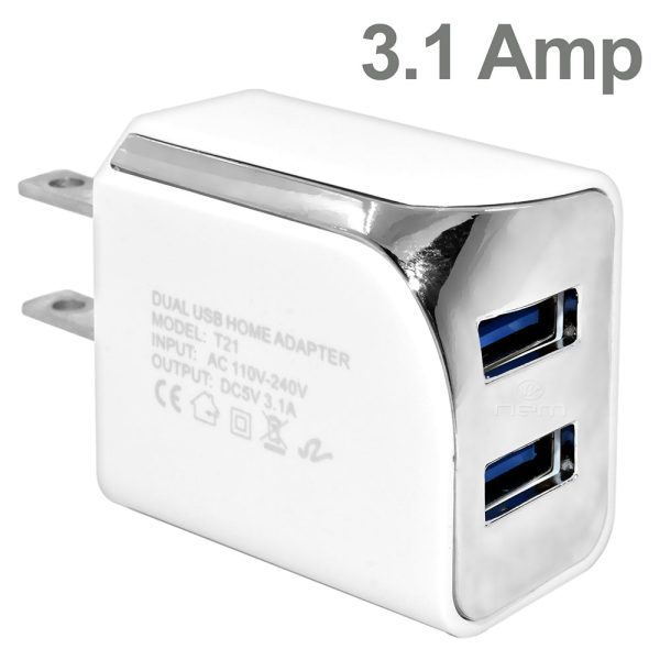 Universal Travel Dual USB Adapter Charger 3.1 Amp White Fashion