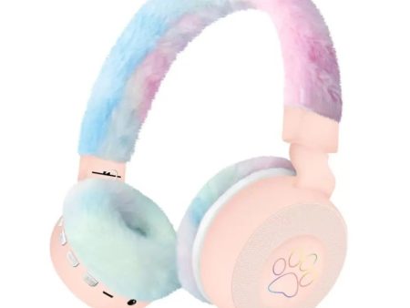 Kik_Fluffy Over-Ear Bluetooth Headphones with LED Paw Design - Comfortable Skin-Friendly Wear MSL807 for Universal Cell Phone And Bluetooth Device (Pink) Fashion