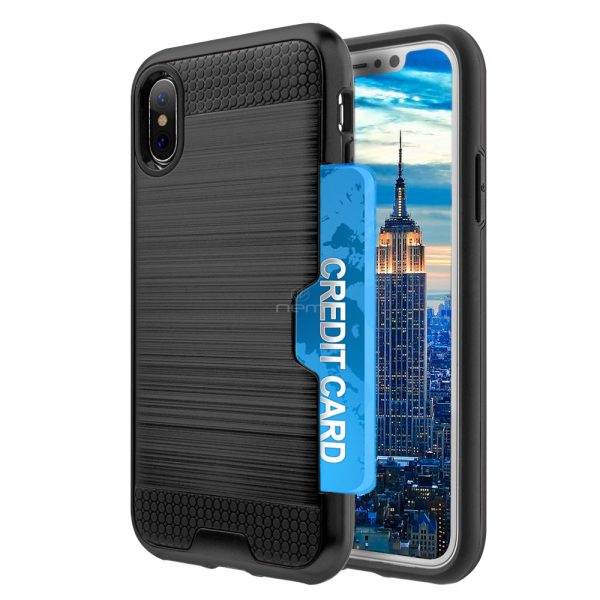 iPhone X   XS Hybrid Case 19C w. Card Holder Black For Sale