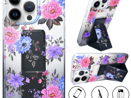 iPhone 15 ProMax Floral Magnetic Stand Hand Grip TPU19 Black Hot on Sale