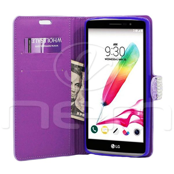 LG G Stylo LS770 Diamond Wallet Case DWC02 Purple Hot on Sale