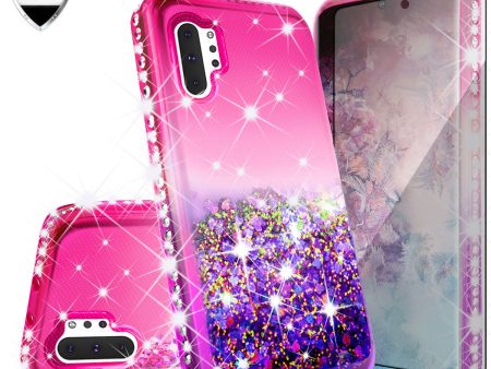 Samsung Galaxy Note 10+ Case,Galaxy Note 10 Plus Case Liquid Glitter Phone Case Waterfall Floating Quicksand Bling Sparkle Cute Protective Girls Women Cover for Galaxy Note 10 Plus W Temper Glass -  (Hot Pink Purple Gradient) Sale