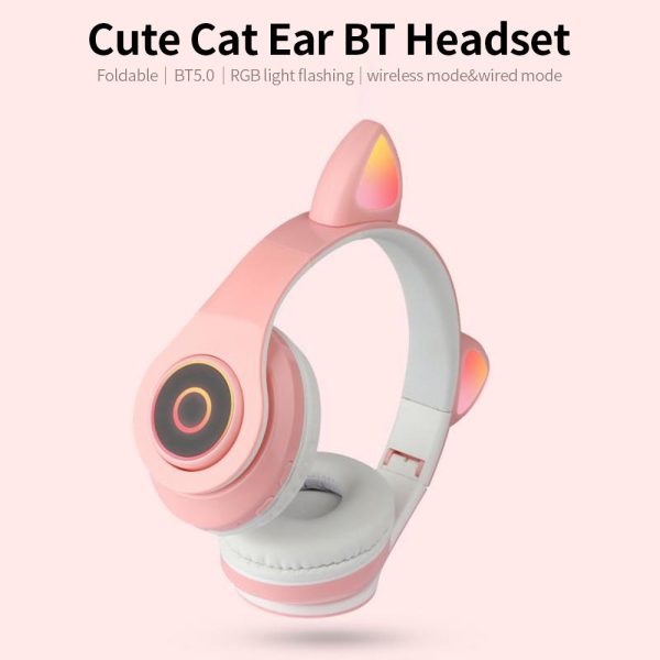 Kik_Bluetooth Wireless Cute Cat LED Foldable Headphone Headset with Built in Mic for Adults Children Work Home School for Universal Cell Phones, Laptop, Tablet, and More (Black) Online