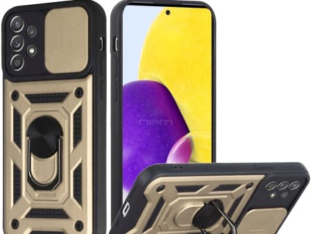 Samsung A73 Case w. Camera Cover Kickstand HYB09R Gold For Cheap