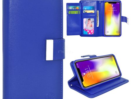 iPhone XS Max 6.5  Double Flap Wallet Case WCFC13 Blue Hot on Sale