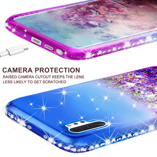 Samsung Galaxy Note 10+ Case,Galaxy Note 10 Plus Case Liquid Glitter Phone Case Waterfall Floating Quicksand Bling Sparkle Cute Protective Girls Women Cover for Galaxy Note 10 Plus W Temper Glass -  (Blue Purple Gradient) For Cheap